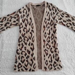 INC International Concepts Fuzzy Leopard Print Metallic Cardigan Sweater